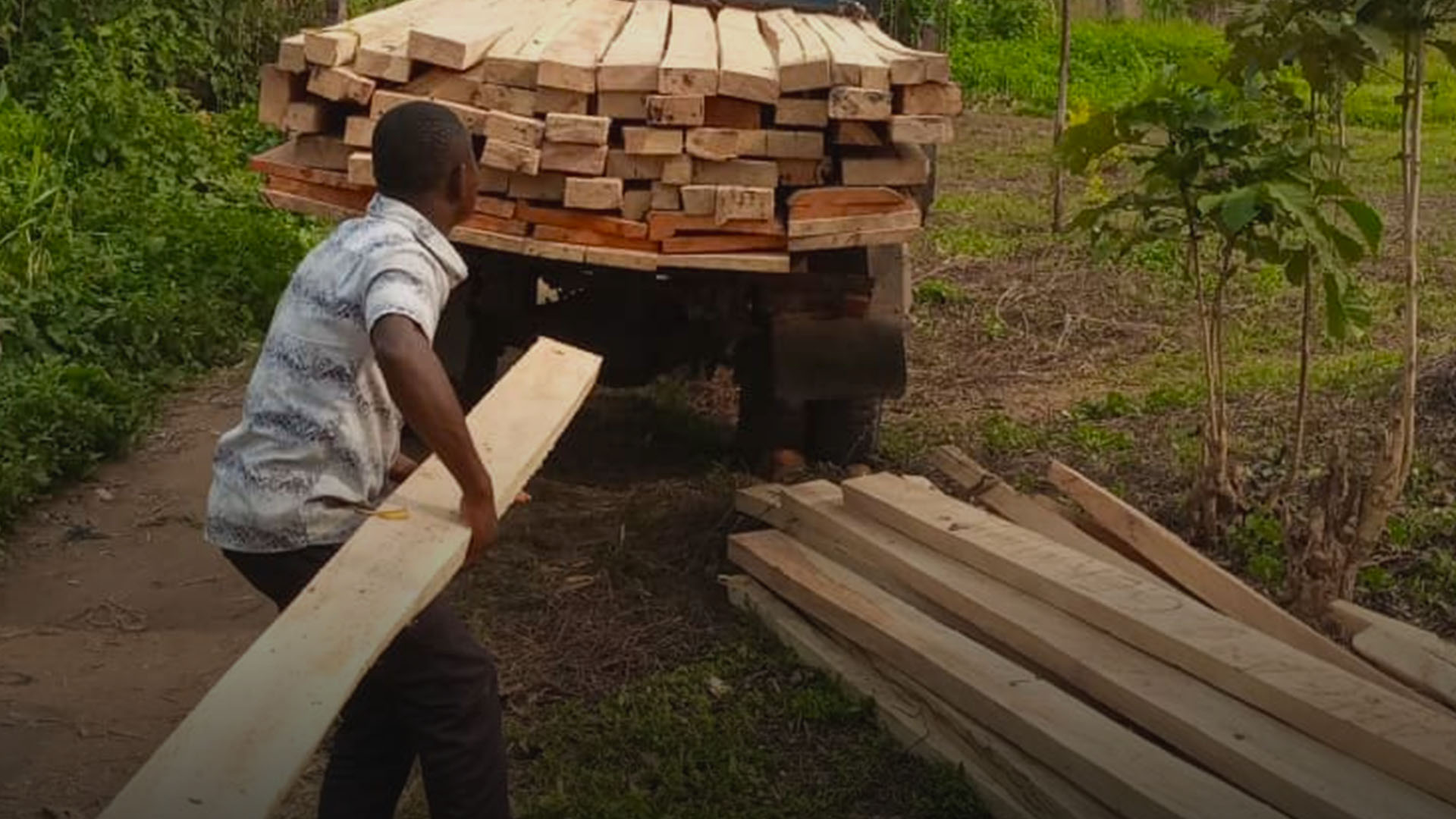 Man piling wood