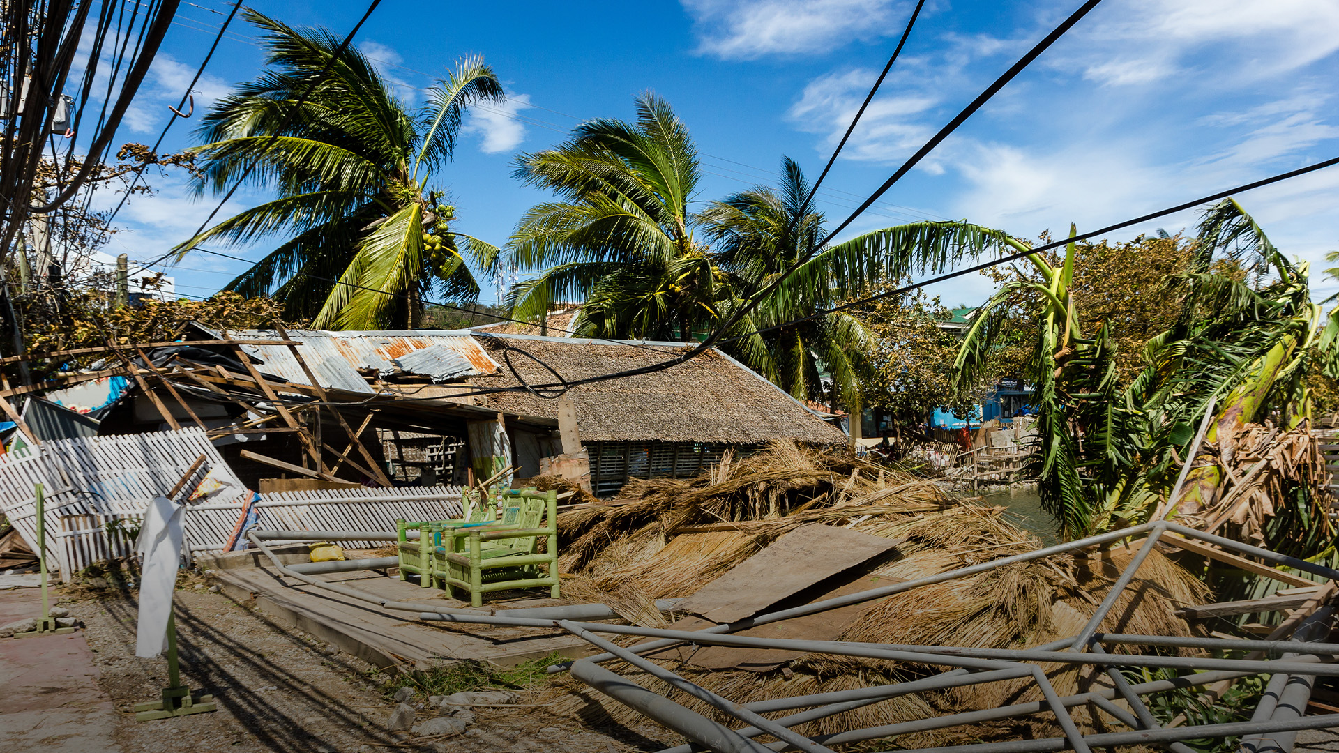 Wooden buildings completely destroyed by the passage of a super typhoon