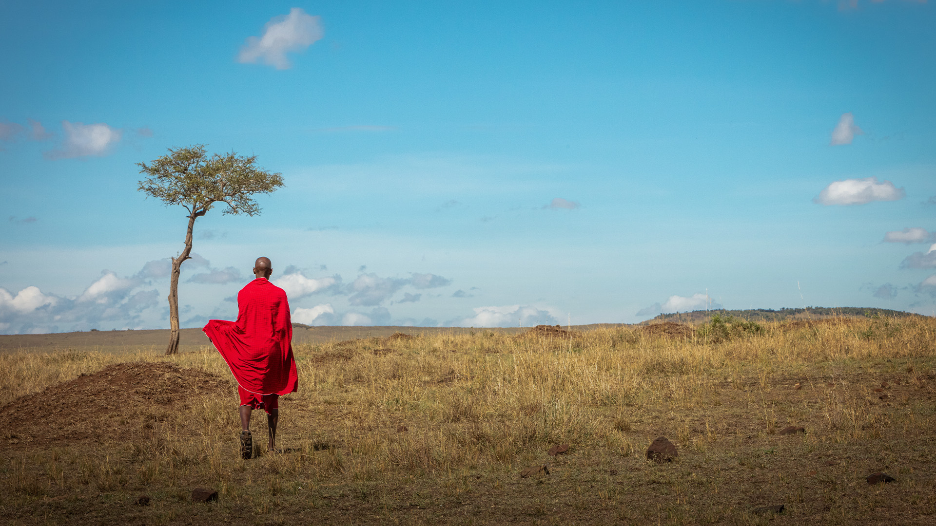 man walking in Kenyan wilderness