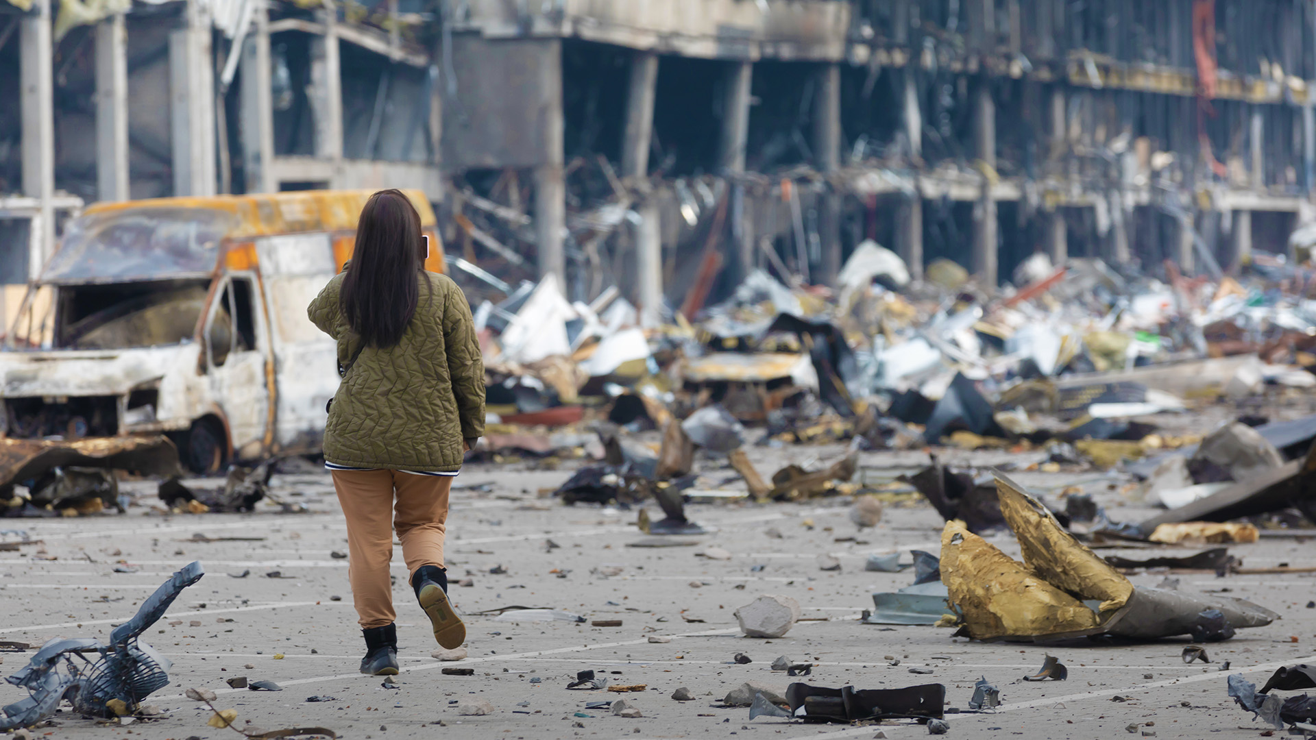 War in Ukraine. Damaged shopping center in Kyiv.
