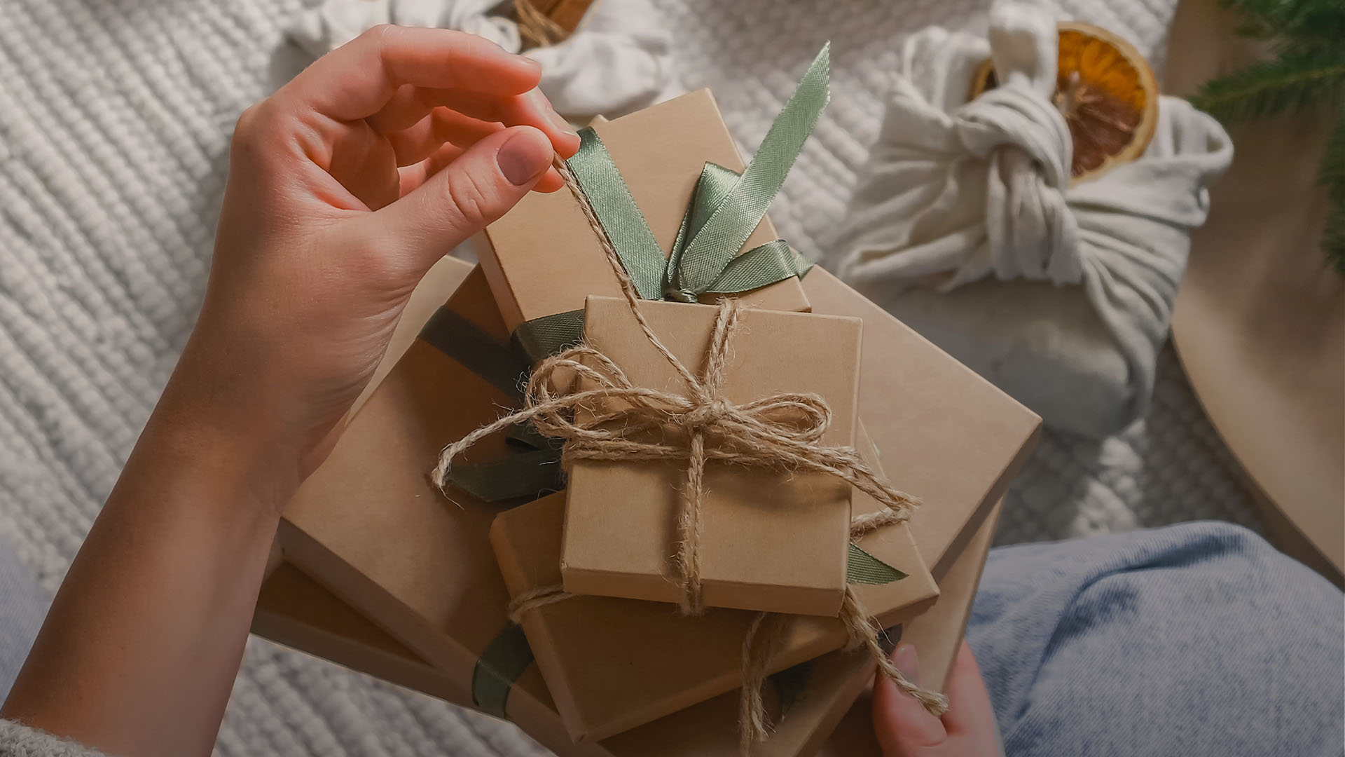 Person opening a gift