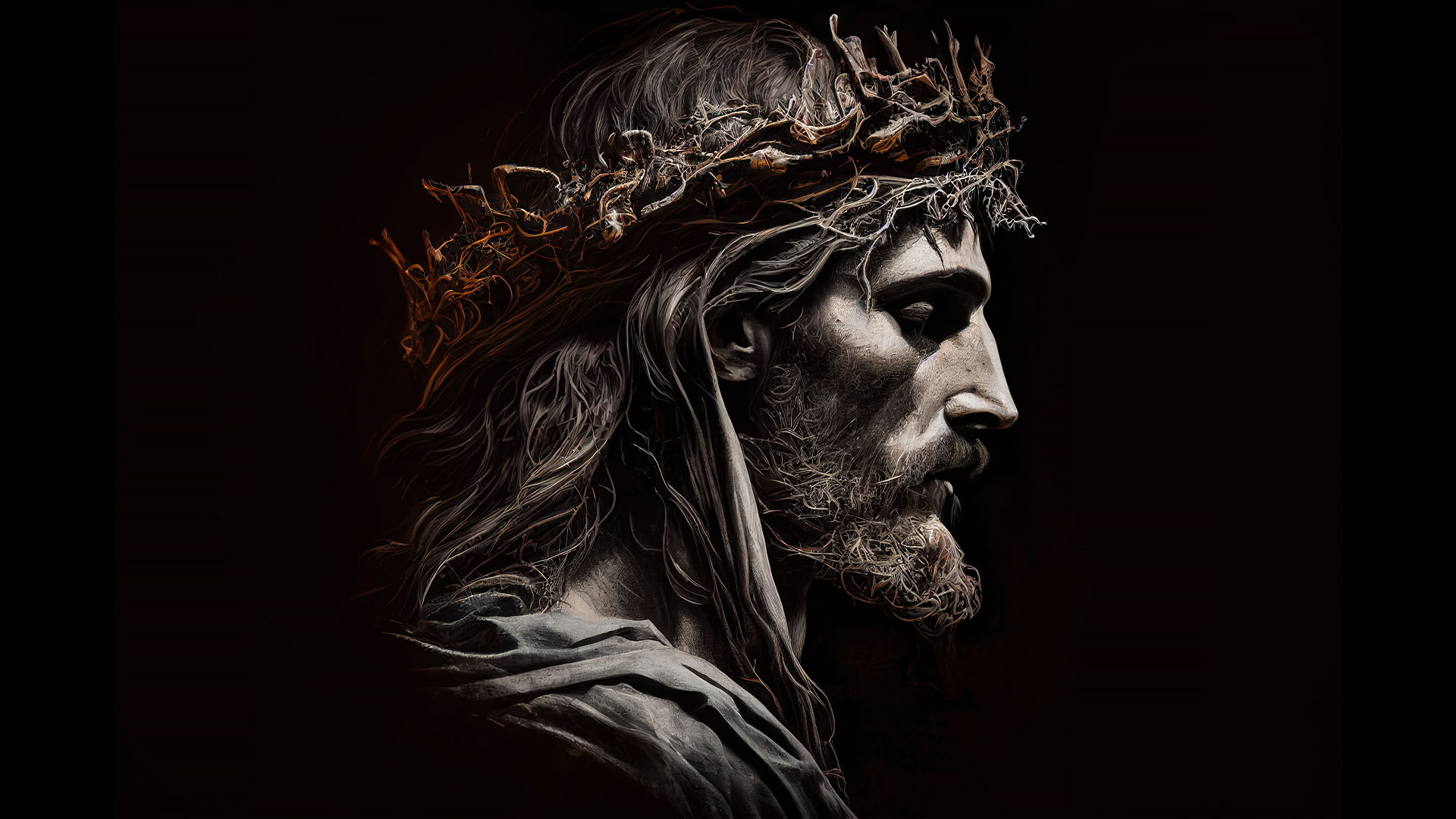 Artist's depiction of Jesus Christ wearing a crown of thorns