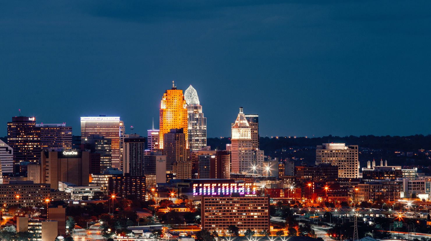 Cincinatti cityscape at evening