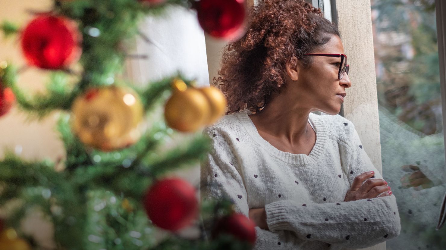 sad woman at christmastime