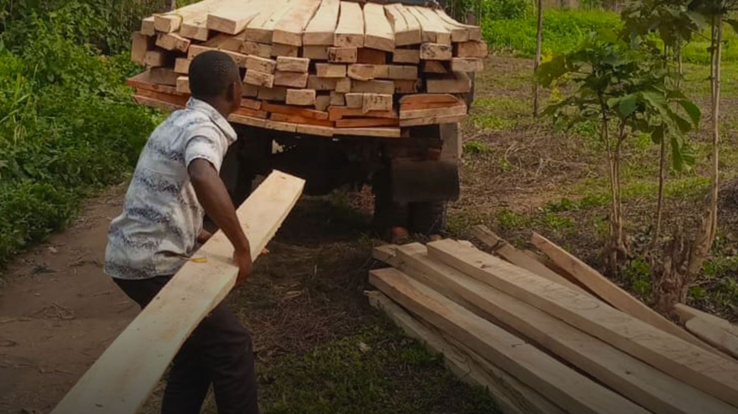 Man piling wood