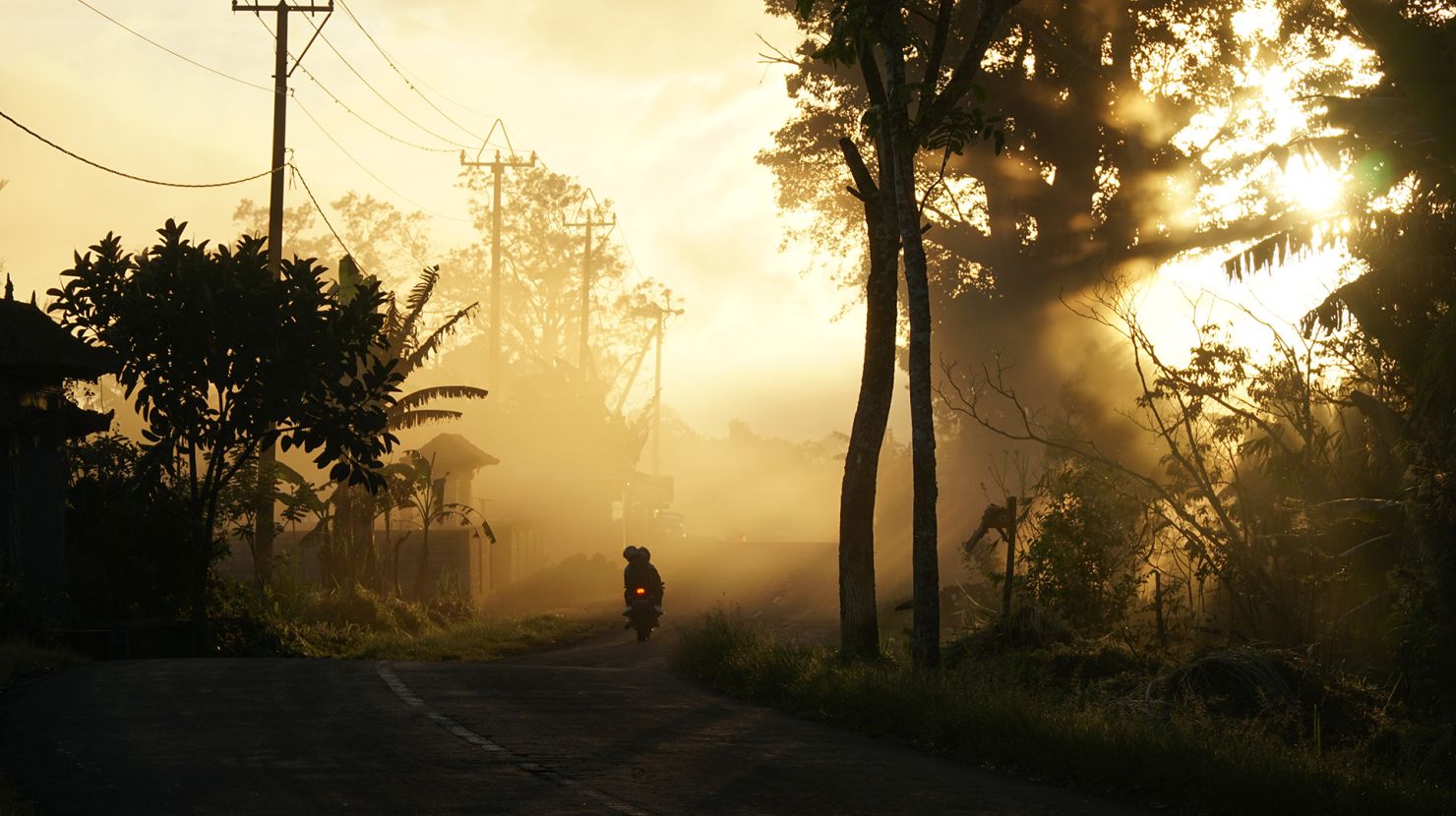 Sunrise on an island mountain road