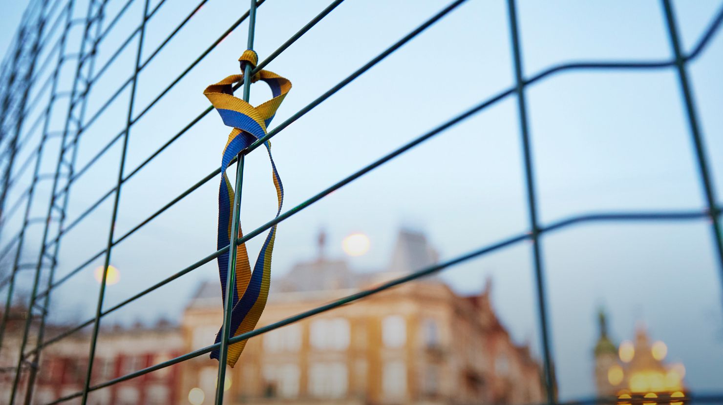 Lviv. Ukraine. Ukraininan flag in city. War in Ukraine.