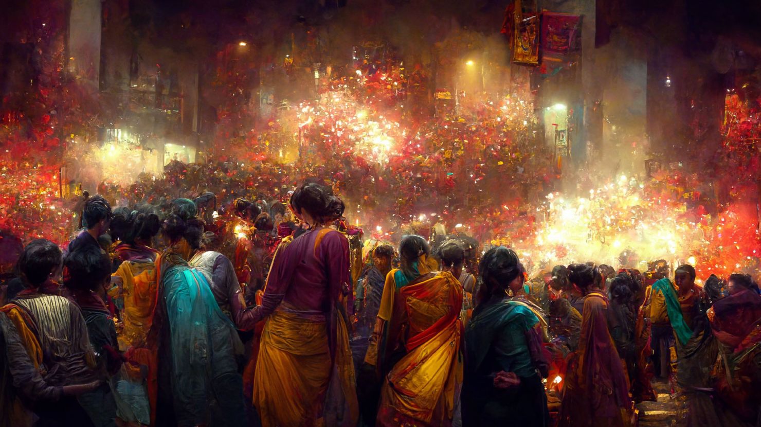 Large group of Indian people at a festival.