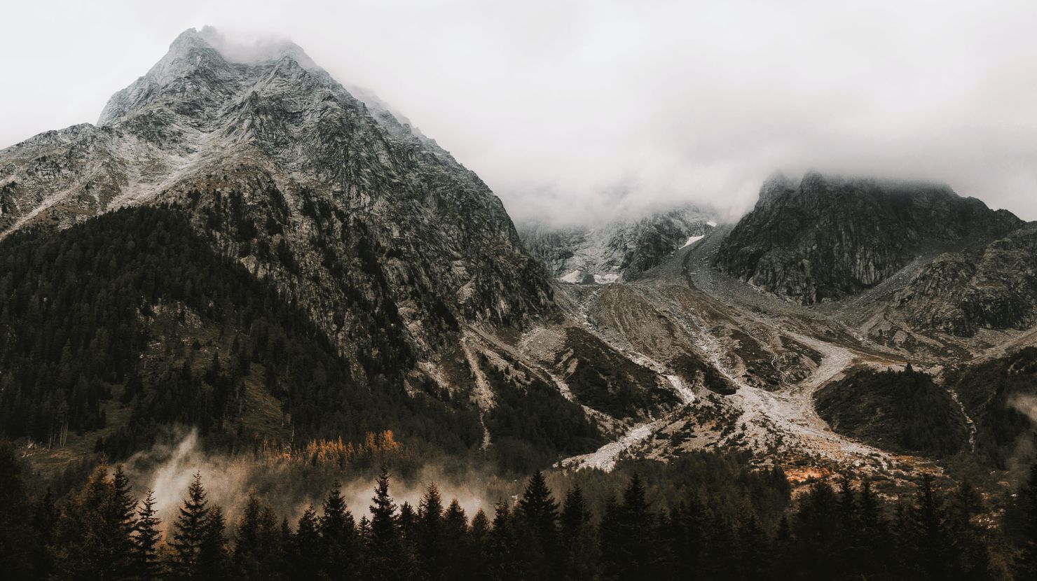 Mountains covered in fog