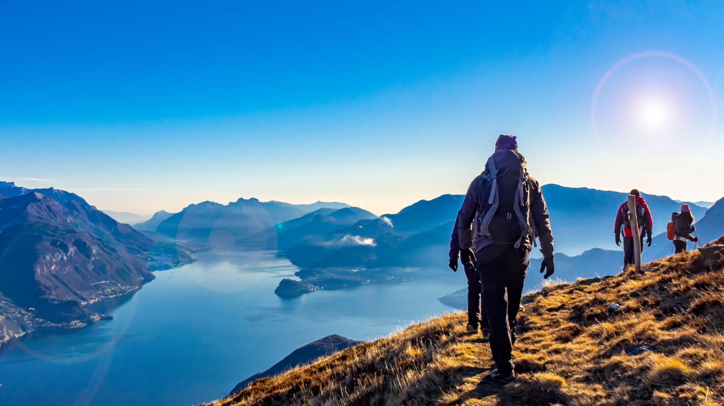 Man hiking along a mountain