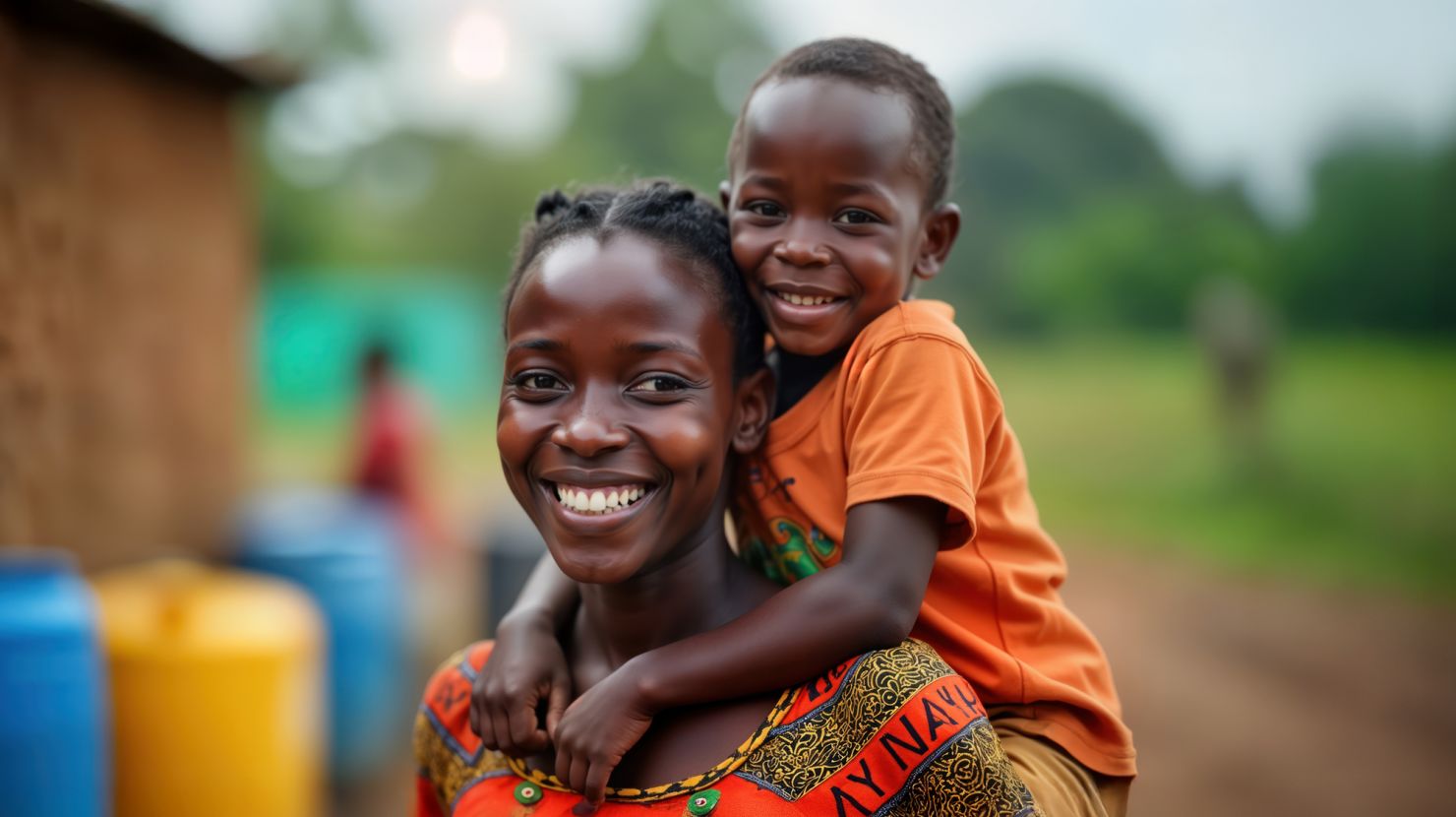 African mother and child outdoors